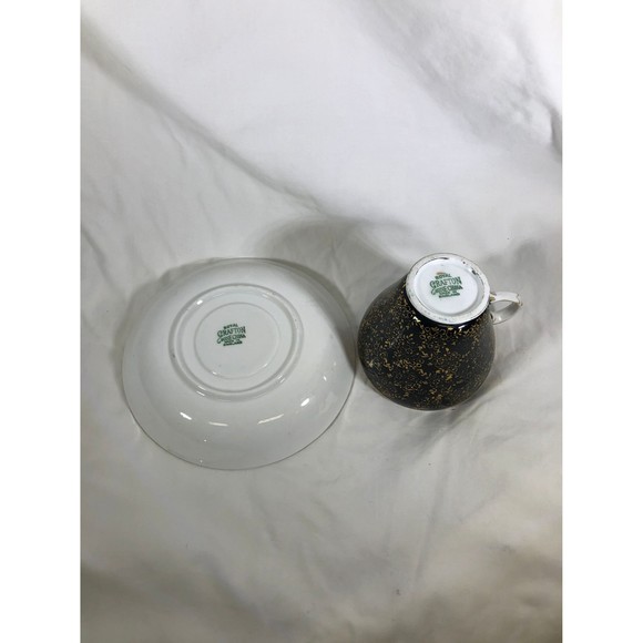 Royal Grafton Bone England Black  Gold Tea Cup & Saucer Set Green Backstamp - Picture 5 of 10